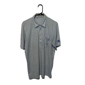 Criquet Polo Shirt Mens Large Blue White Striped Golf Golfer Lightweight Cotton